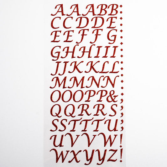 Red Script Self Adhesive Glitter Letters