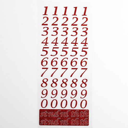 Red Script Self Adhesive Glitter Numbers