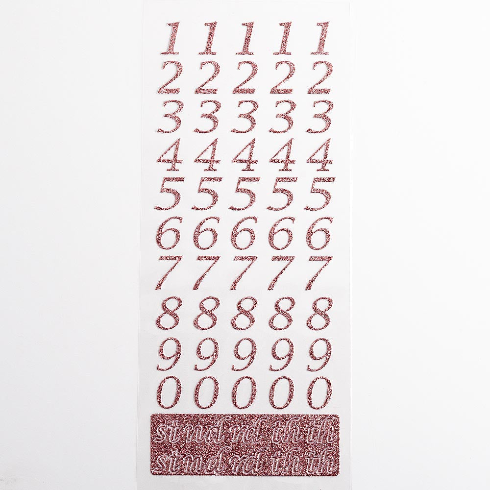 Rose Pink Script Self Adhesive Glitter Numbers - Perfect Tables