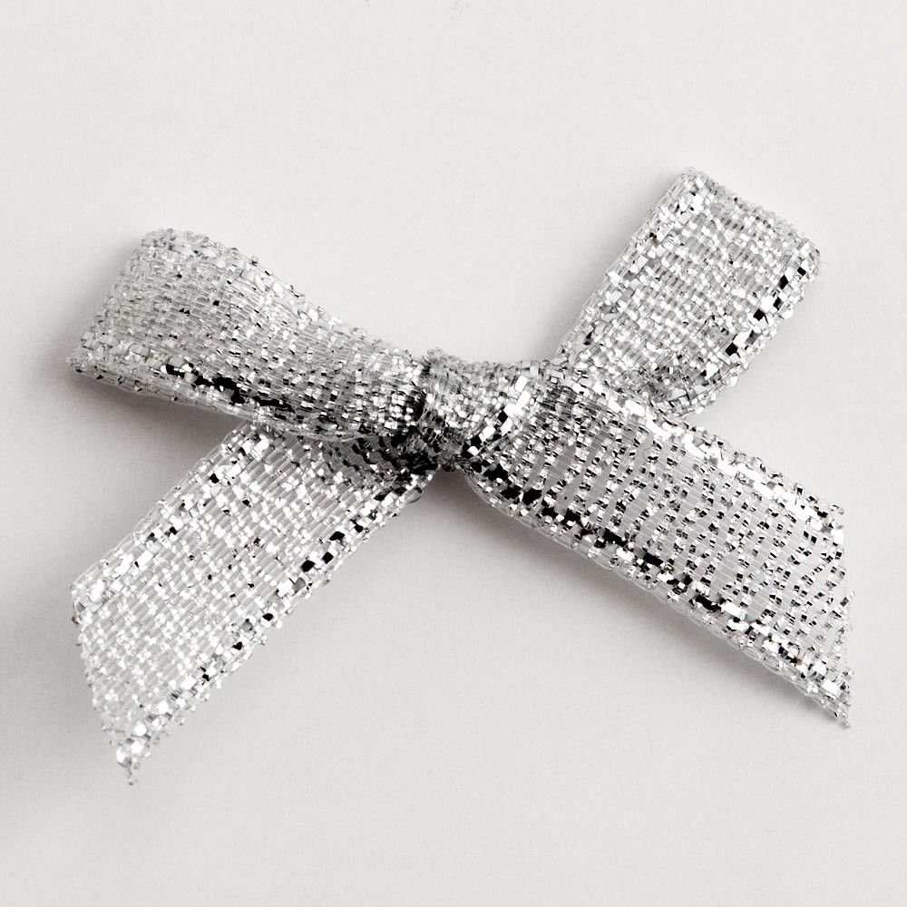 Metallic Silver 3cm Pre-Tied Satin Bows