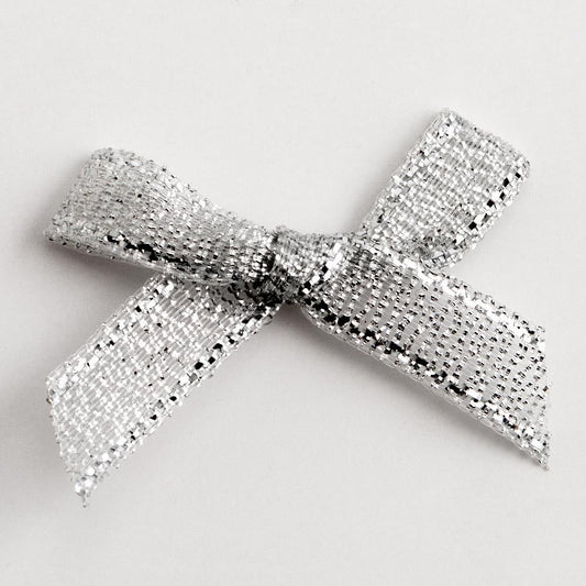 Metallic Silver 3cm Pre-Tied Satin Bows