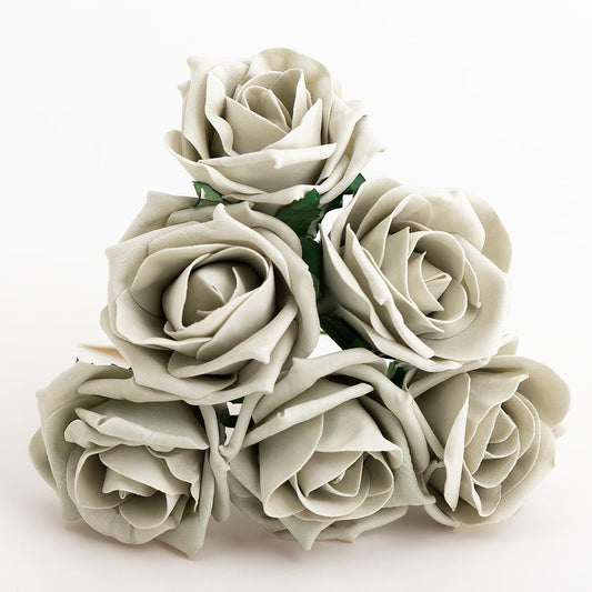 Silver 5cm Foam Roses Bunch of 6