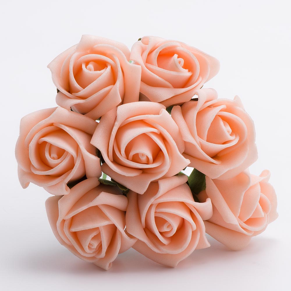Vintage Peach 3cm Foam Roses Bunch of 8