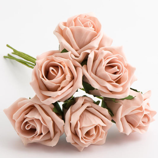 Vintage Peach 5cm Foam Roses Bunch of 6