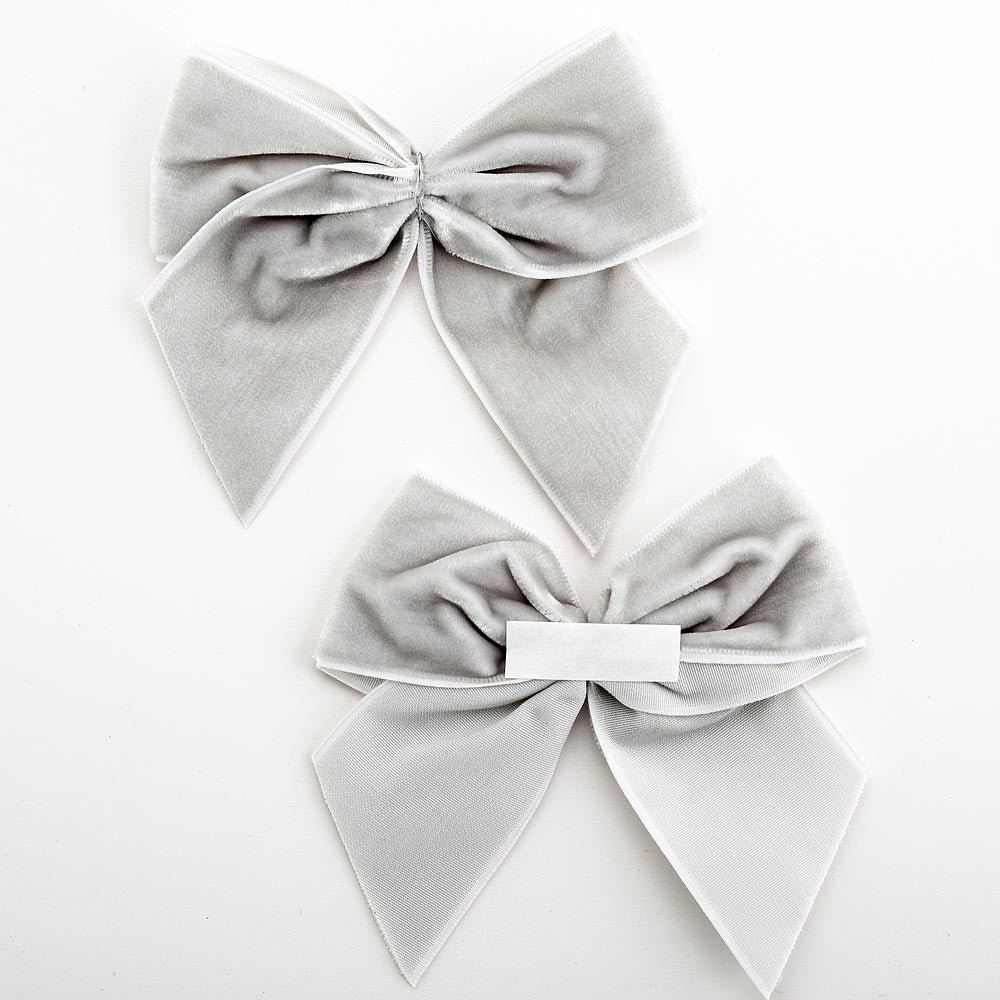 Silver 10cm Velvet Bows – Self Adhesive