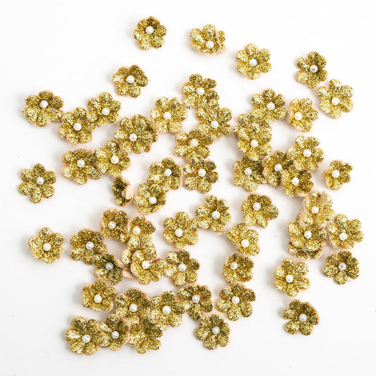 1cm Gold Glitter Flowers Pack of 60