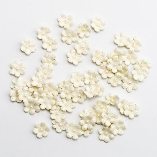 1cm Ivory Glitter Flowers Pack of 60