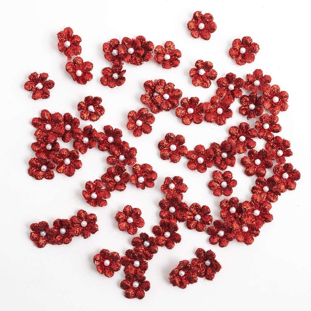 1cm Red Glitter Flowers Pack of 60