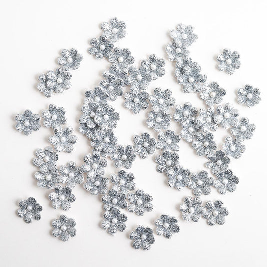 1cm Silver Glitter Flowers Pack of 60