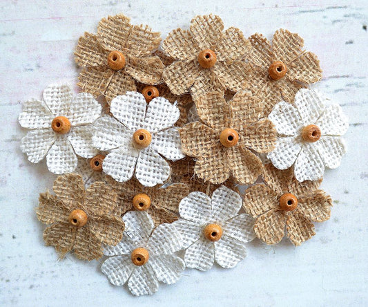 3.5cm Hessian Flowers Pack of 18