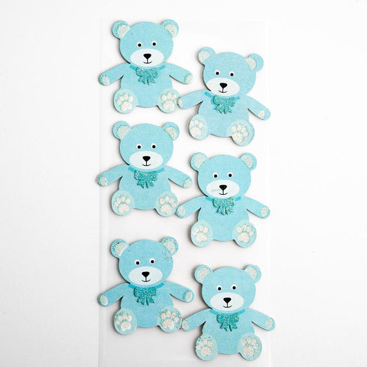 3D Blue Teddy Bears Self Adhesive Pack of 6