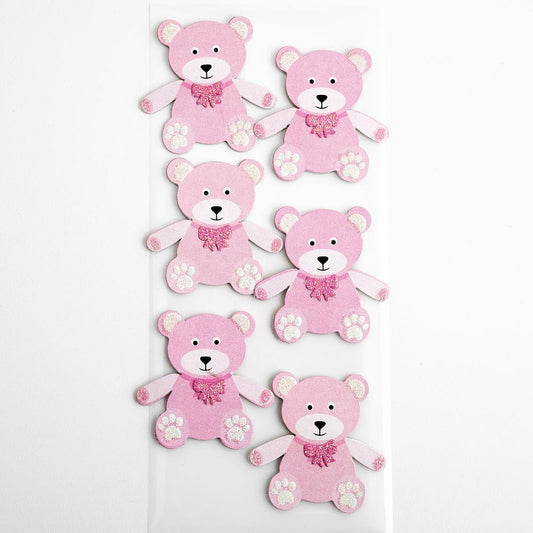 3D Pink Teddy Bears Self Adhesive Pack of 6