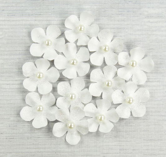 4cm White Glitter Flowers Pack of 12