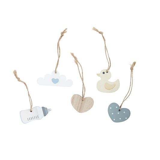 5 Wooden Hanging Tags - Unisex