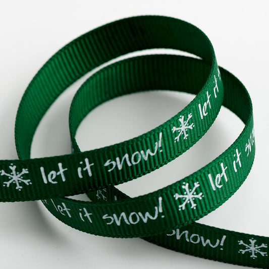 Green Let it Snow Ribbon 5 Metre Reel
