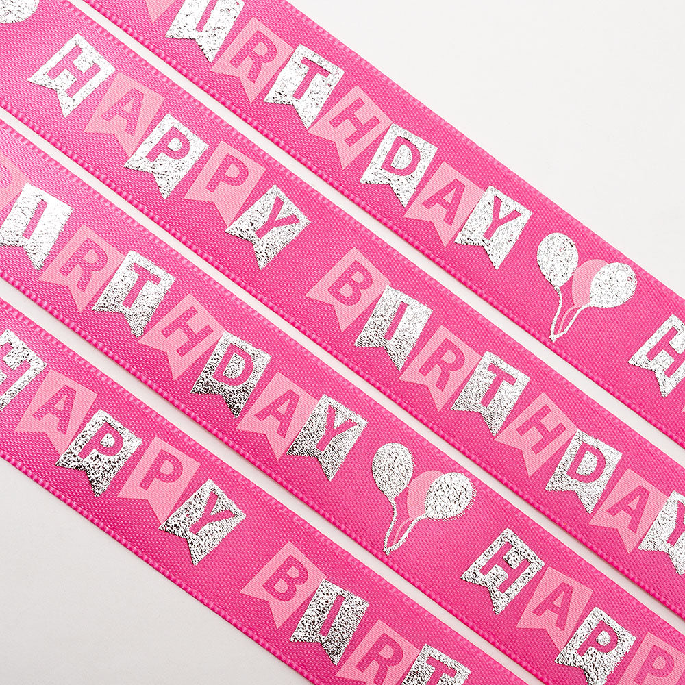 Hot Pink Happy Birthday Satin Ribbon