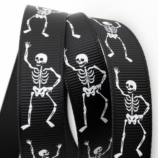 Black Skeletons Halloween Ribbon 16mm 5 Metre Reel