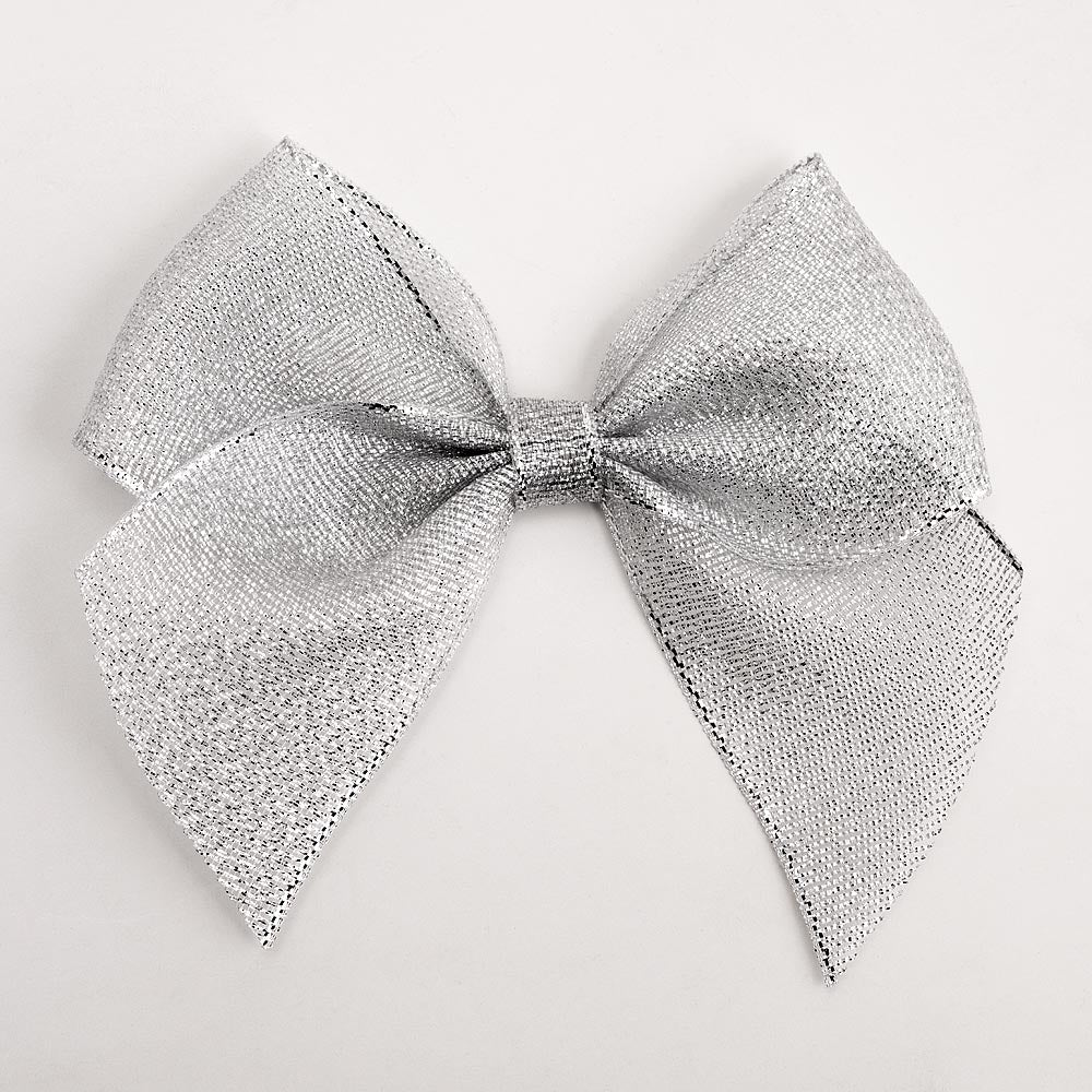 Metallic Silver 10cm Lurex Bows - Self Adhesive