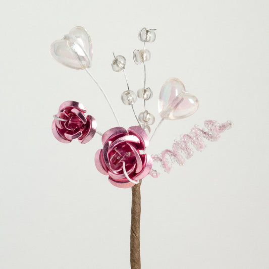 Antique Pink Metallic Rose and Heart Spray