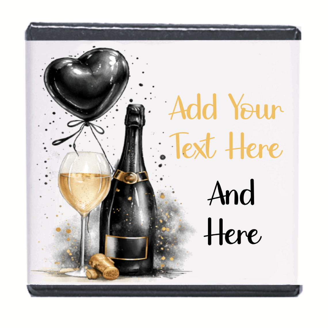Personalised Chocolate Party Favours and Love Heart Rolls - Champagne Black Balloon