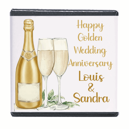 Personalised Chocolate Party Favours and Love Heart Rolls - Champagne Gold 2 Glasses