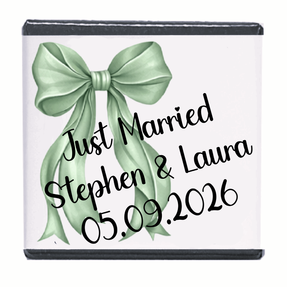 Personalised Chocolate Party Favours and Love Heart Rolls - Sage Green Bow
