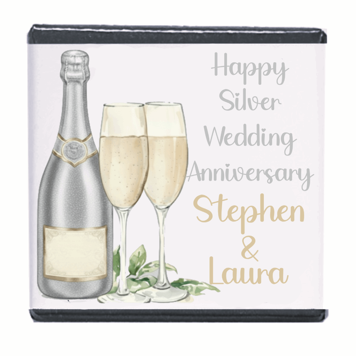 Personalised Chocolate Party Favours and Love Heart Rolls - Champagne Silver 2 Glasses