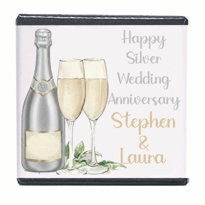 Personalised Chocolate Party Favours and Love Heart Rolls - Champagne Silver 2 Glasses