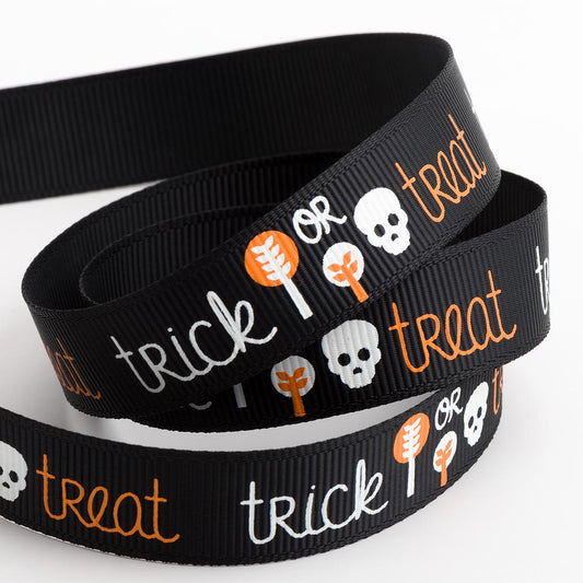 Black Trick or Treat Halloween Ribbon 16mm 5 Metre Reel