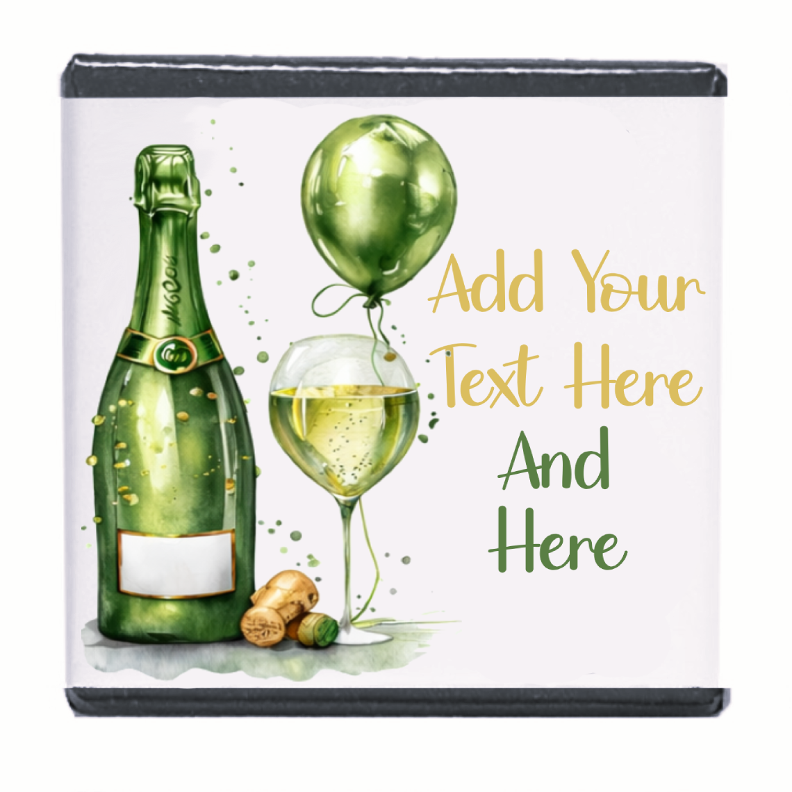 Personalised Chocolate Party Favours and Love Heart Rolls - Champagne Green Balloon