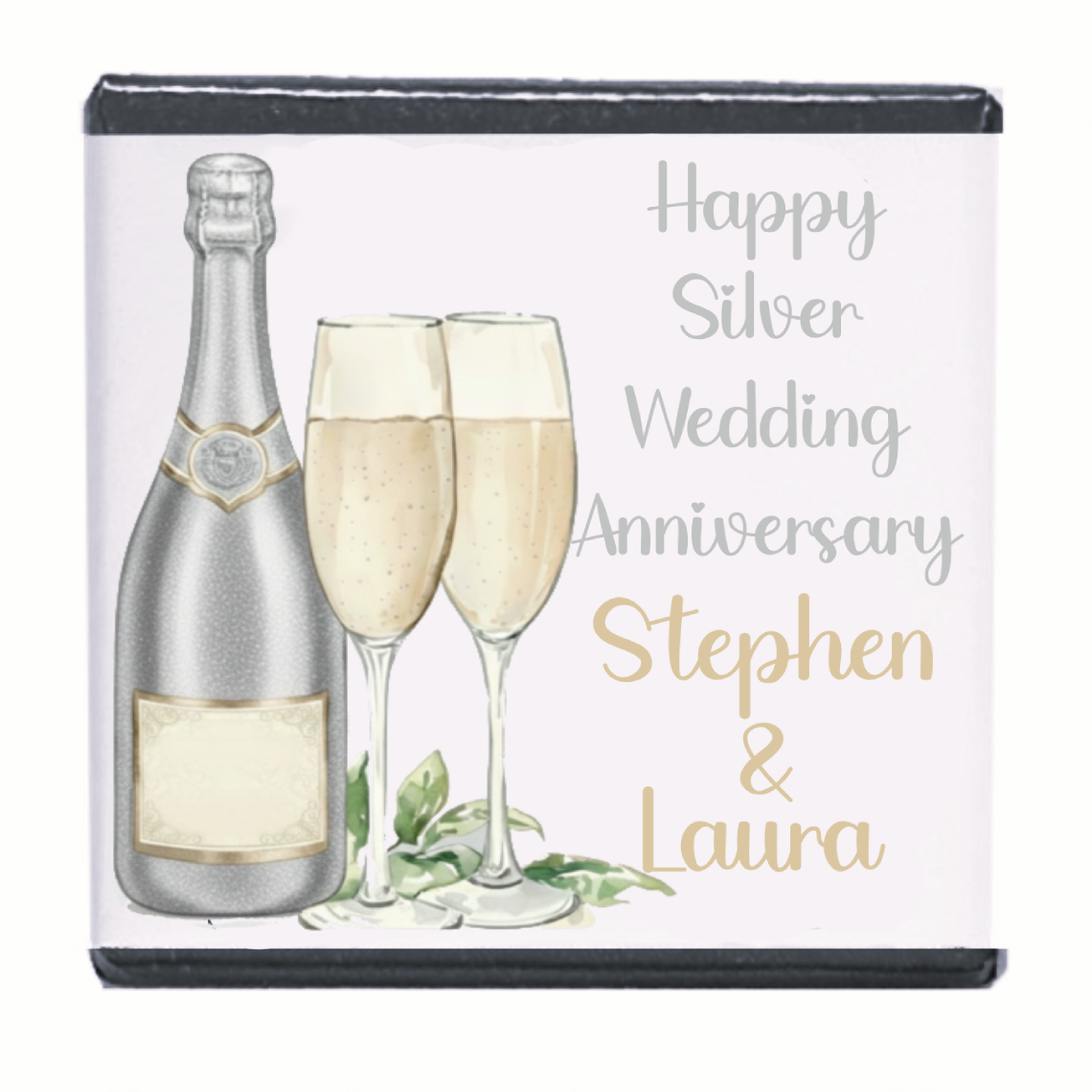 Personalised Chocolate Party Favours and Love Heart Rolls - Champagne Silver 2 Glasses