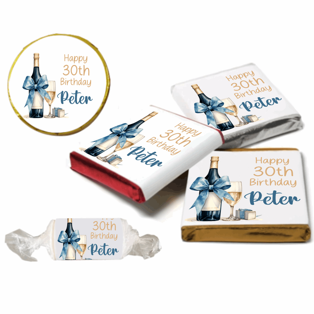 Personalised Blue Champagne Bottle Chocolate Neapolitan Sweets