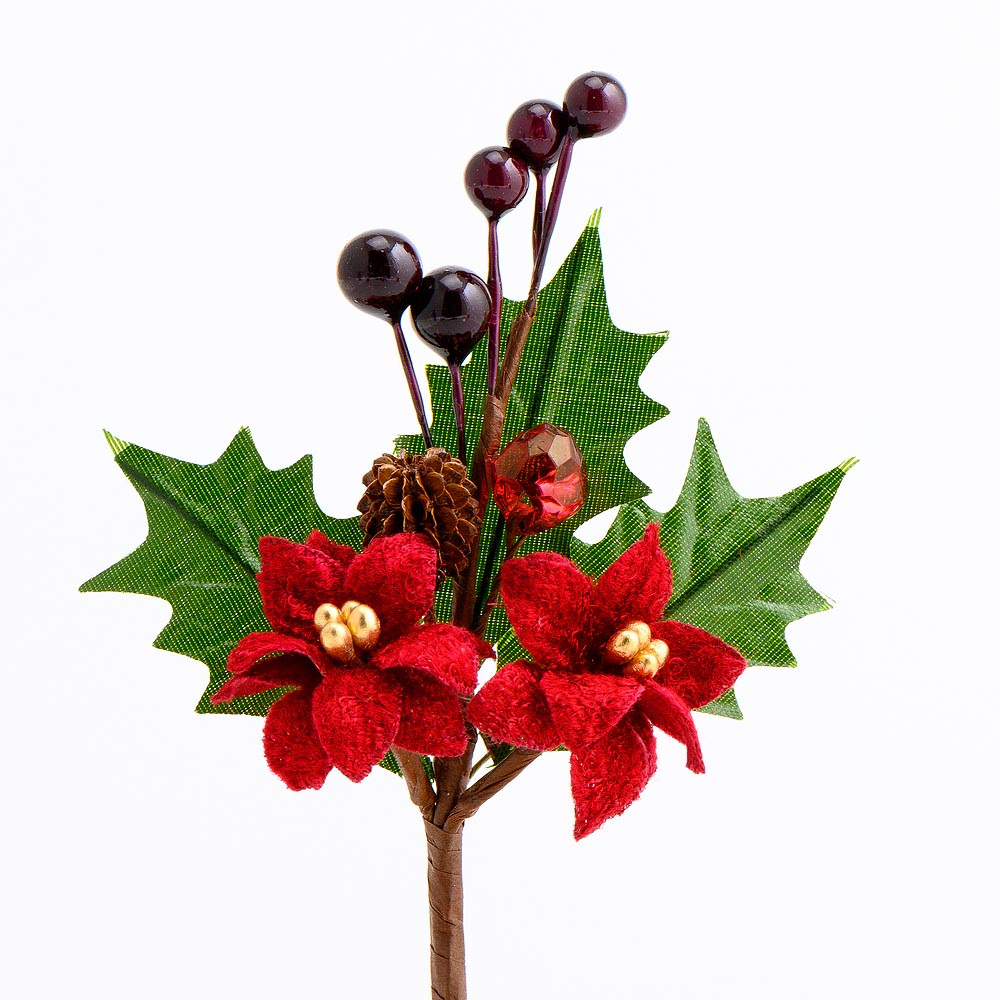 Burgundy Poinsettia and Berries Spray