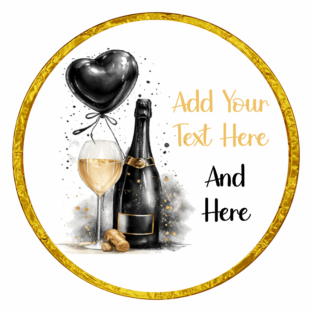 Personalised Chocolate Party Favours and Love Heart Rolls - Champagne Black Balloon