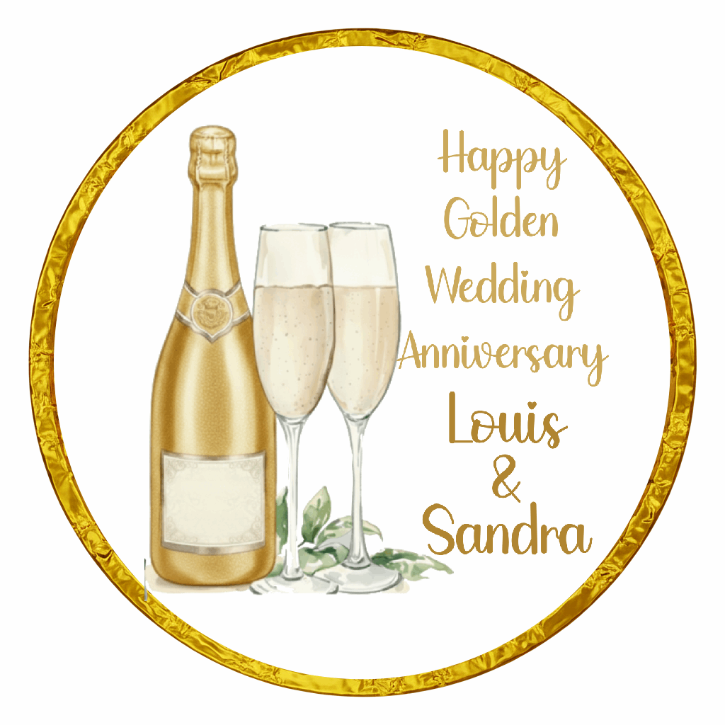 Personalised Chocolate Party Favours and Love Heart Rolls - Champagne Gold 2 Glasses