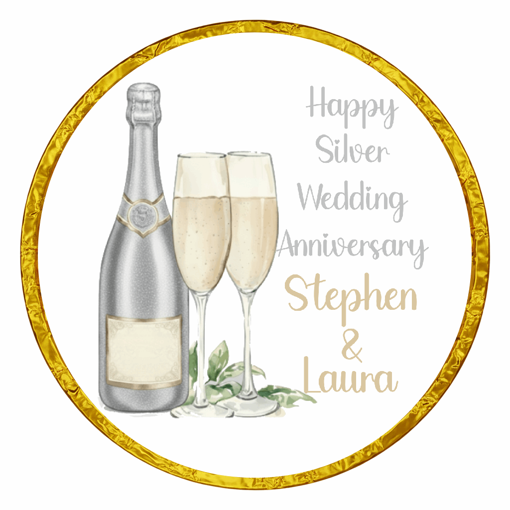 Personalised Chocolate Party Favours and Love Heart Rolls - Champagne Silver 2 Glasses