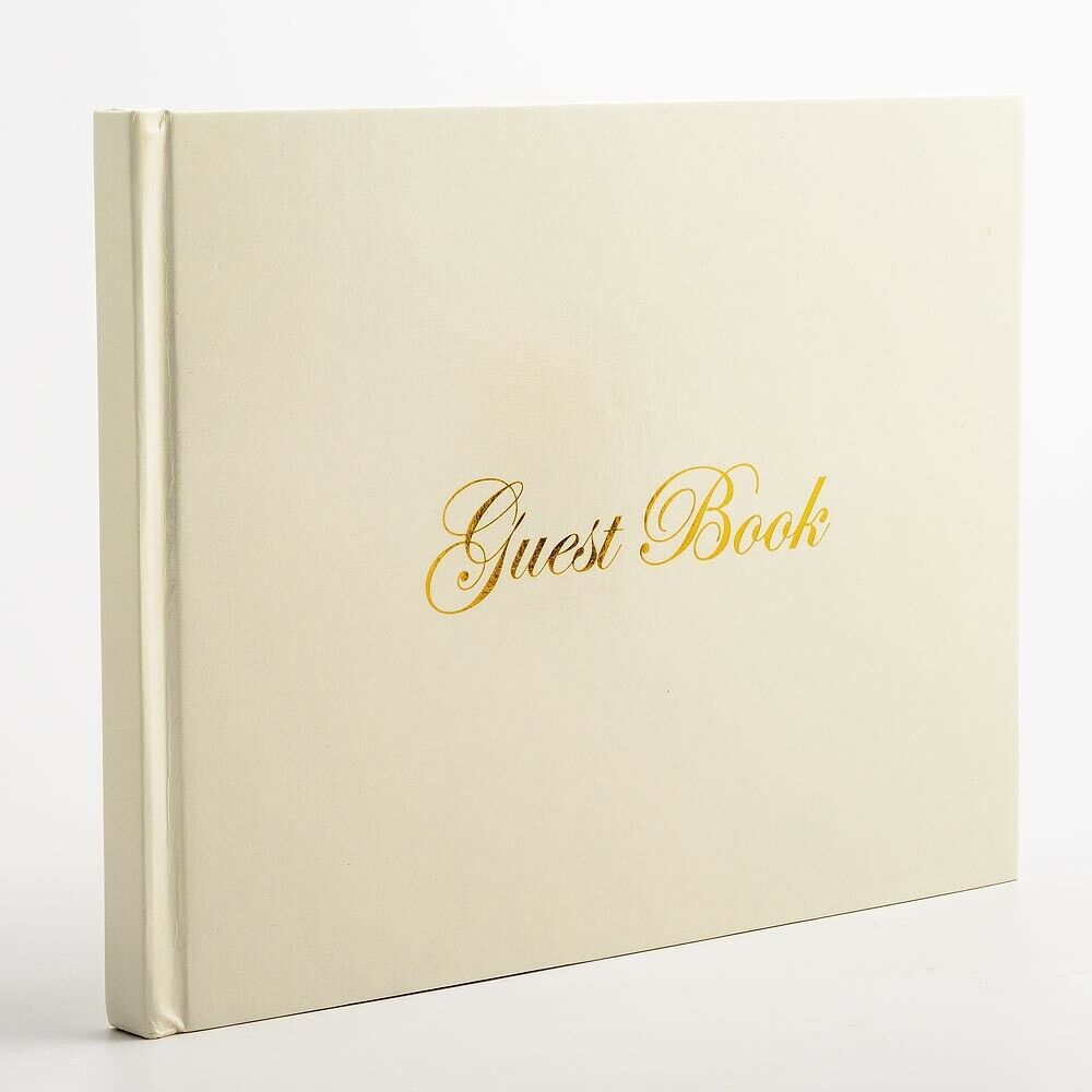 Ivory Guest Book with Gold Text - 60 Pages - Perfect Tables