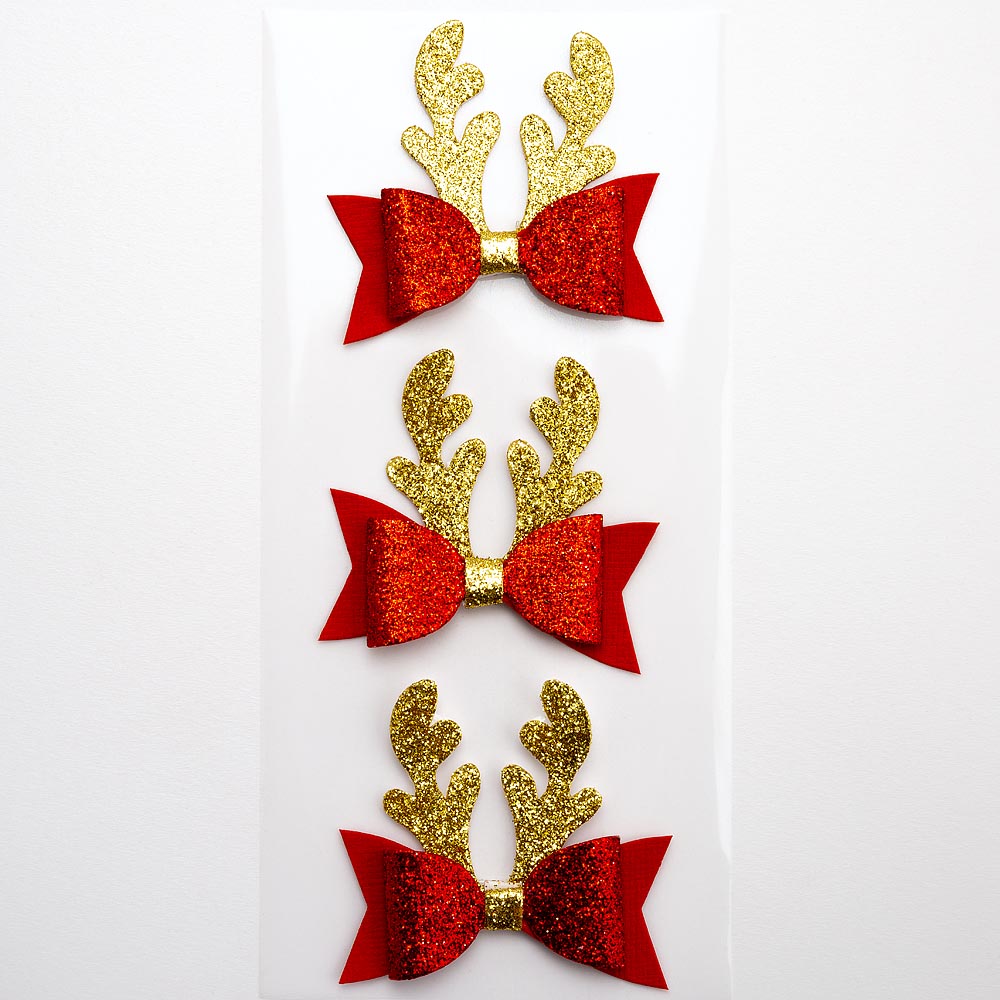 Glitter Reindeer Antler Bows Sheet of 3