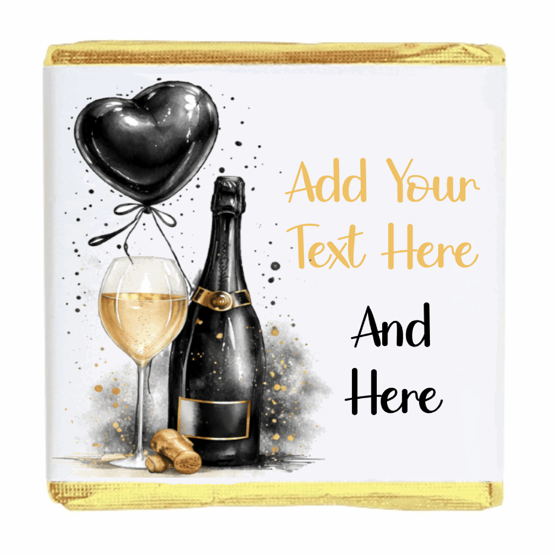 Personalised Chocolate Party Favours and Love Heart Rolls - Champagne Black Balloon
