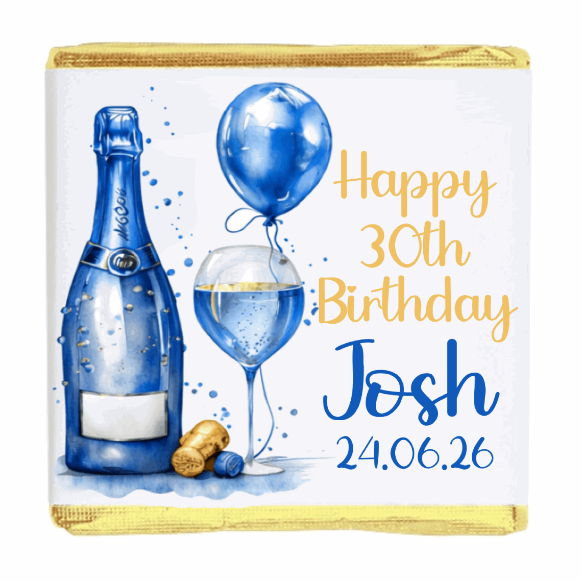 Personalised Chocolate Party Favours and Love Heart Rolls - Champagne Blue Balloon