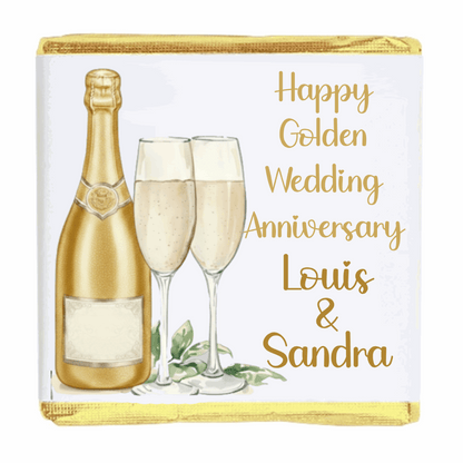 Personalised Chocolate Party Favours and Love Heart Rolls - Champagne Gold 2 Glasses
