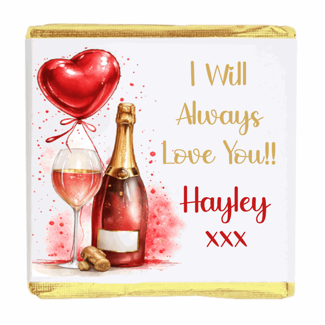 Personalised Chocolate Party Favours and Love Heart Rolls - Champagne Red Balloon