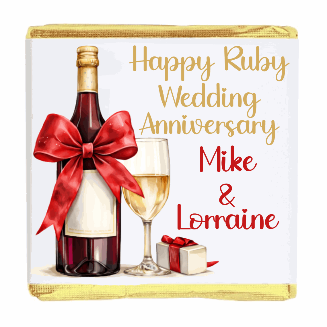 Personalised Chocolate Party Favours and Love Heart Rolls - Champagne Red Bow