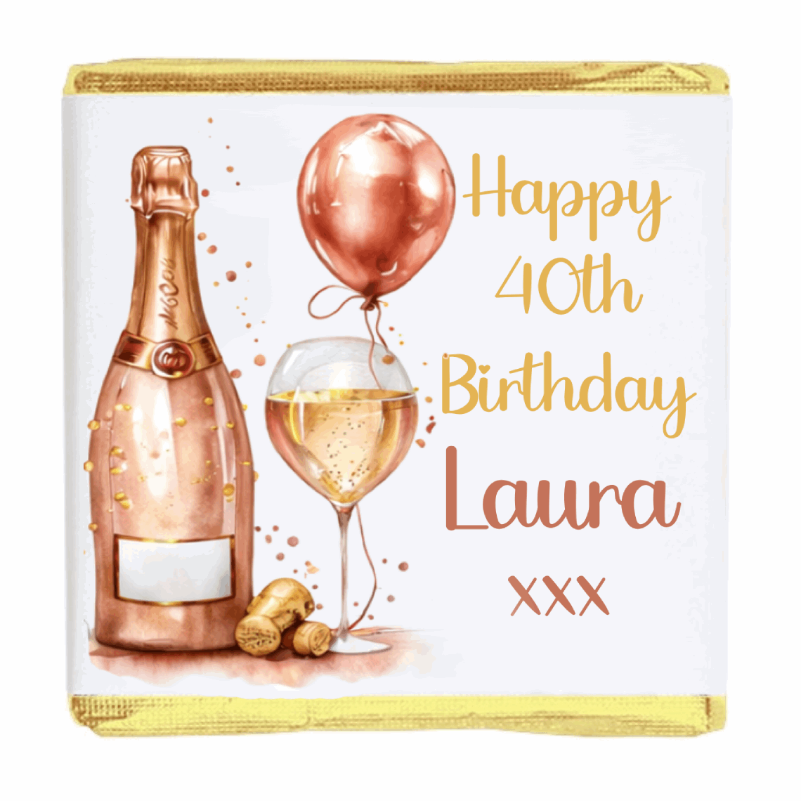 Personalised Chocolate Party Favours and Love Heart Rolls - Champagne Rose Gold Balloon
