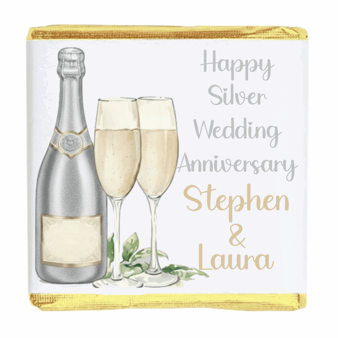 Personalised Chocolate Party Favours and Love Heart Rolls - Champagne Silver 2 Glasses