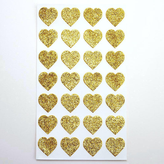 Gold Glitter Heart Stickers 2x2cm Sheet of 28 - Perfect Tables
