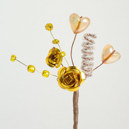 Gold Metallic Rose and Heart Spray