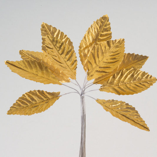 Gold Satin Leaves Bunch of 12