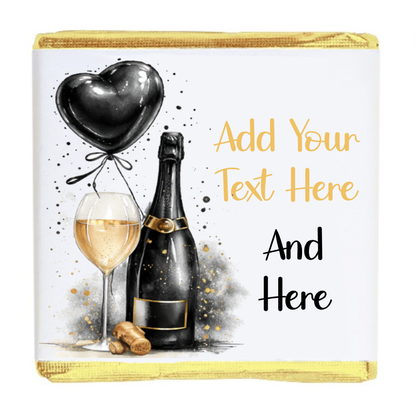 Personalised Chocolate Party Favours and Love Heart Rolls - Champagne Black Balloon
