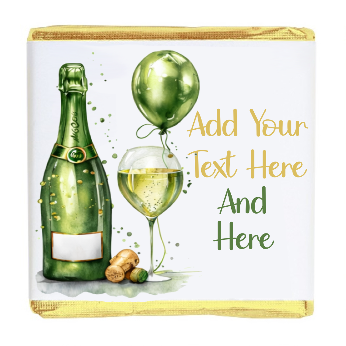 Personalised Chocolate Party Favours and Love Heart Rolls - Champagne Green Balloon